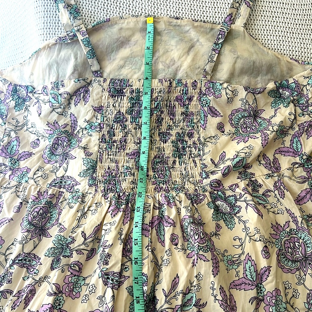 Floral Sun Dress Cream,Lavender & Light Blue Cotton Maxi Dress Tiers NWOT sz20 - Picture 9 of 15
